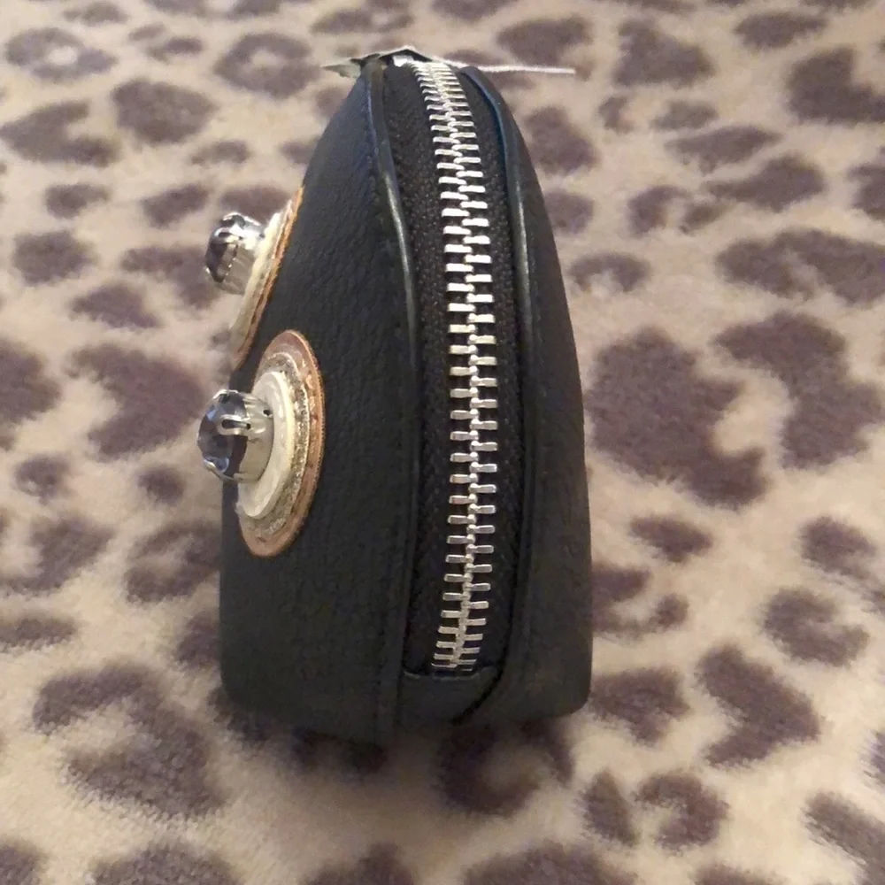 Express Black Faux Leather Coin Purse Keychain Jewels Tassel